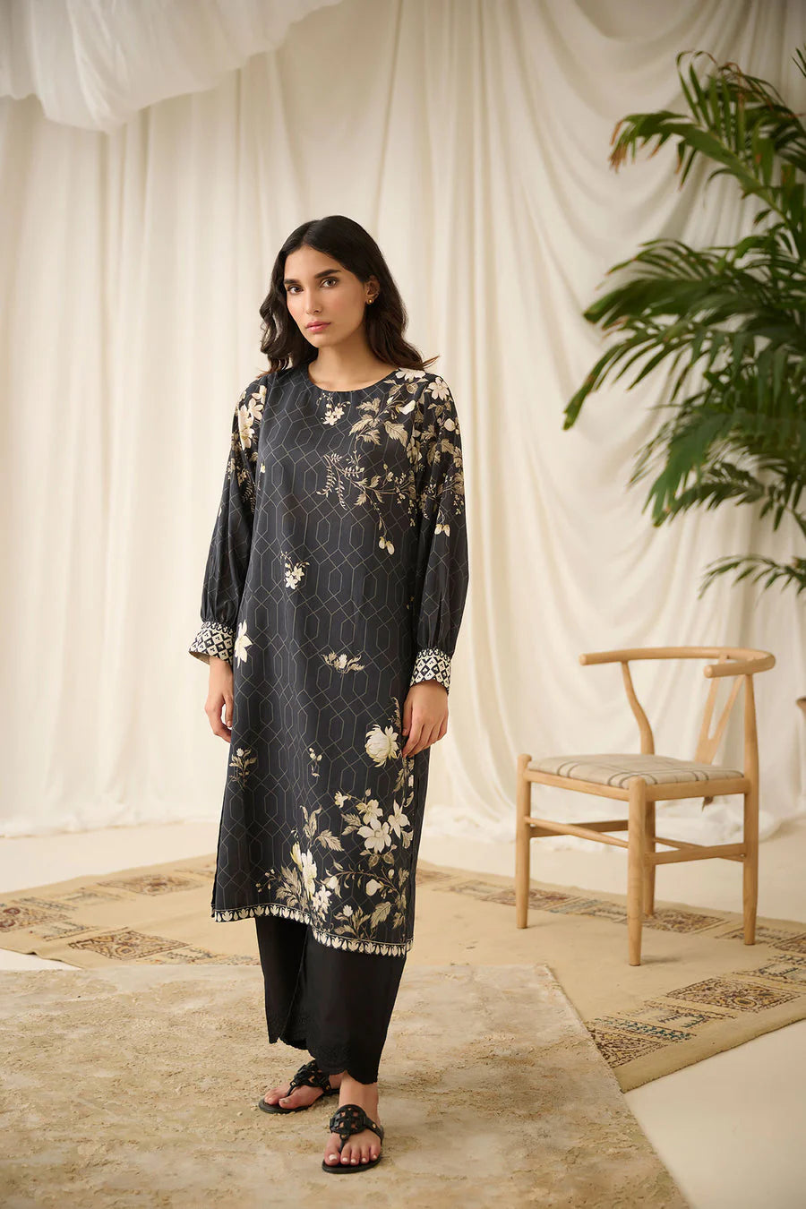 Black Digital Printed Kurta