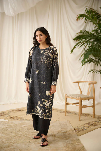 Black Digital Printed Kurta