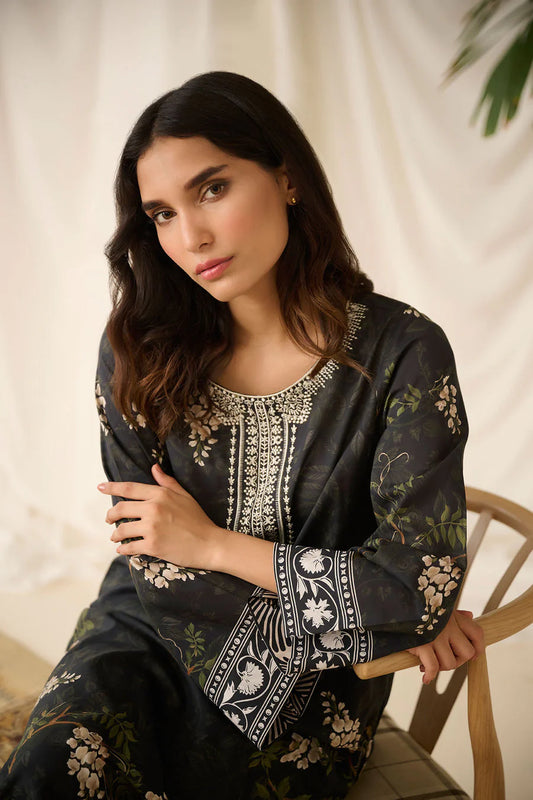 Black Printed Embroidered Kurta