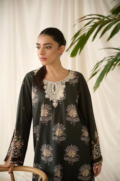 Black Printed Embroidered Kurta