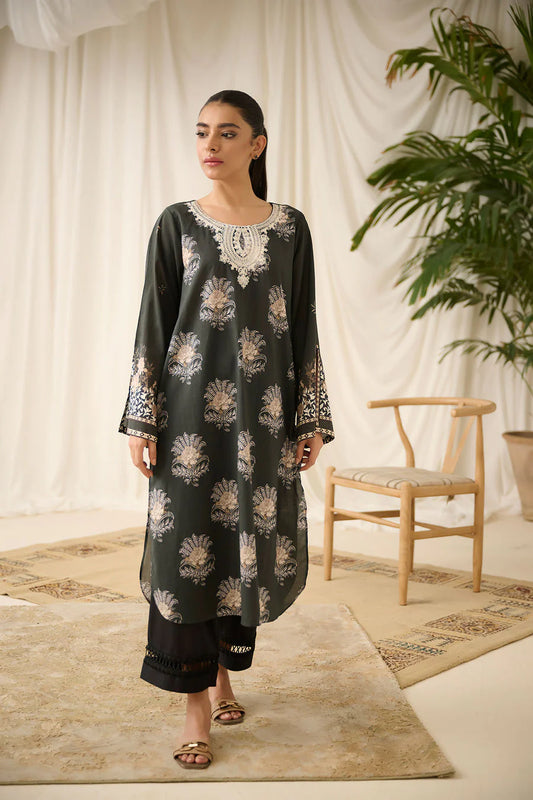 Black Printed Embroidered Kurta