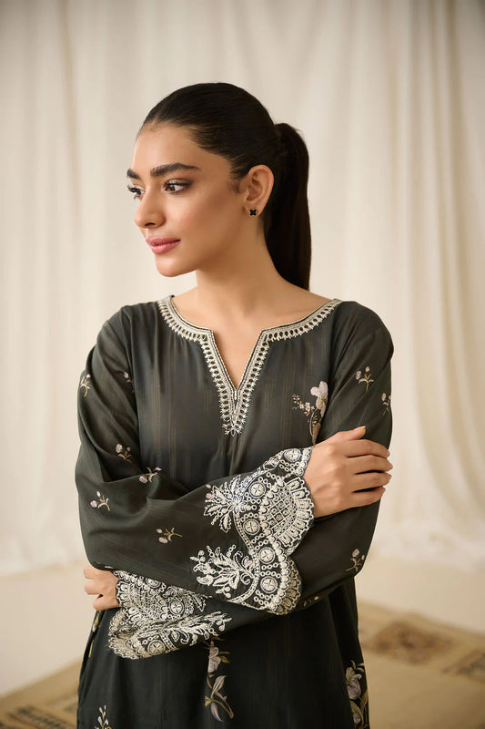 Black Printed Embroidered Kurta