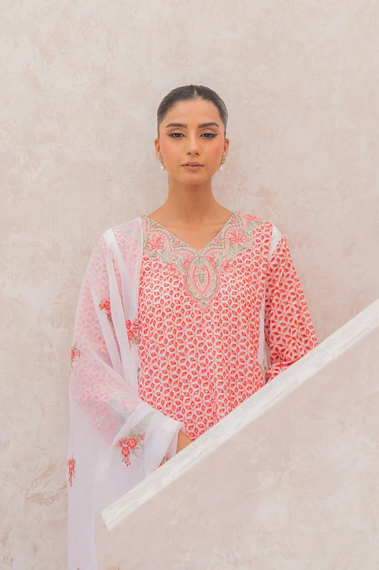 3PC - Embroidered Chickan Kari Suit